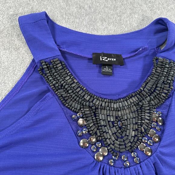 IZ Byer Y2k Statement Neck Beaded Top Women's Large Purple Gathered Waist - Picture 2 of 8